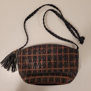 SHARIF Vintage Leather Weave Bag - Crossbody in Black & Brown